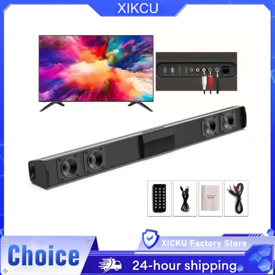 Bluetooth 5.3 Portable Stereo Soundbar Speaker 2.0 Channel, Battery Powered Home Cinema with Remote, RCA AUX & TF Card Support