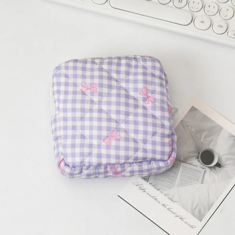 Large Capacity Period Pouch - Cute Cartoon Bow Sanitary Napkin & Tampon Organizer Bag