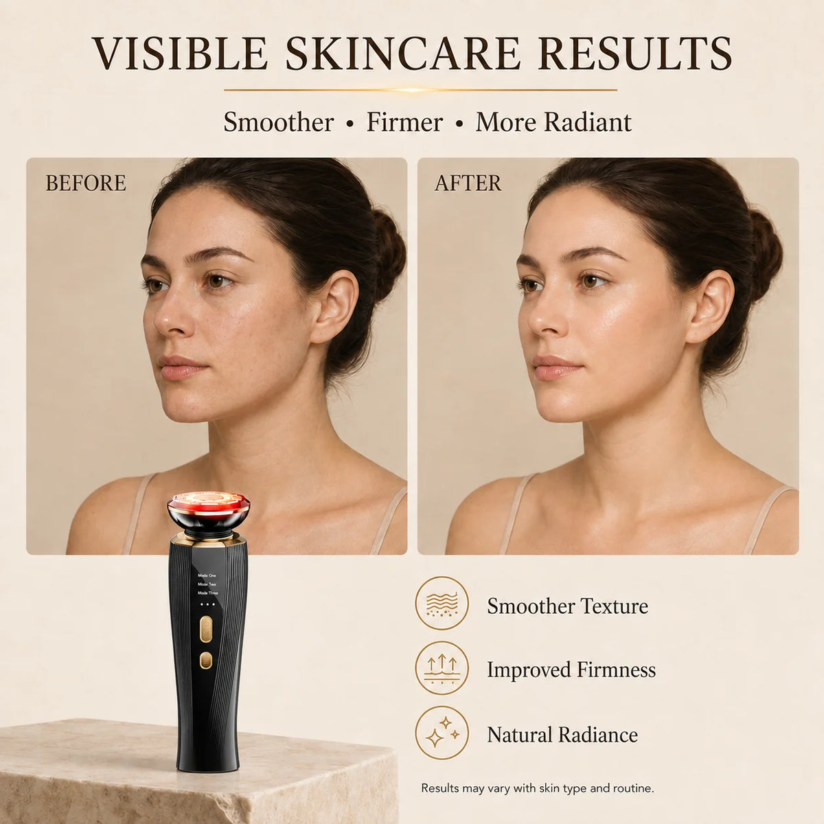3-Mode LED Red Light Therapy Facial Massager Wand – Handheld Face & Neck Skincare Device for Home Spa