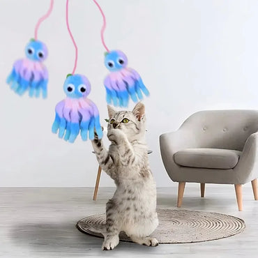 Interactive Sound Octopus Cat Toy Mint Plush with 1.5 ft (45 cm) Adjustable Elastic Rope
