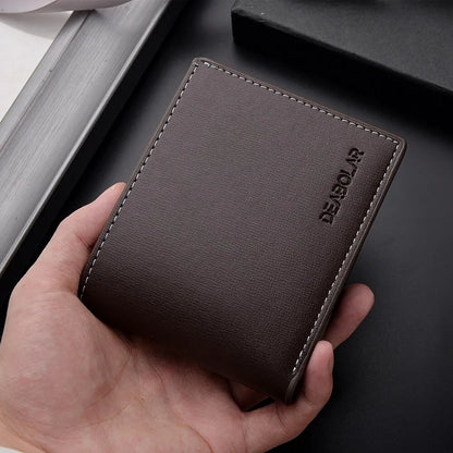 PU Leather Men's Slim Bifold Wallet - Thin Compact Folding Card Holder, Short Wallet (Black, Brown)