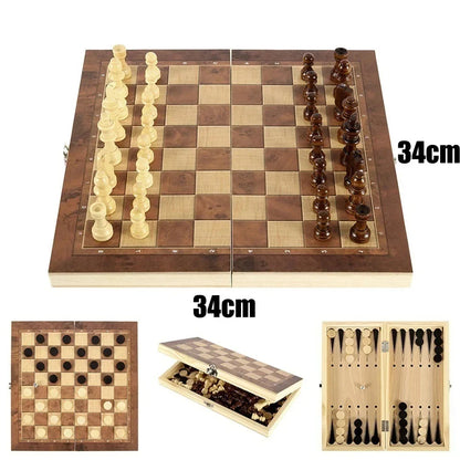3-in-1 Travel Board Game Set – Chess, Checkers & Backgammon with Dice