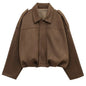 Women’s Suede Bomber Jacket – Cropped Racing Style