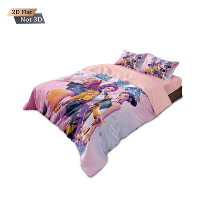 3-Piece K-Pop Demon Hunters Printed Bedding Set – Microfiber Polyester, Machine Washable, Multiple Sizes (1.0–2.8 m / 3.3–9 ft)