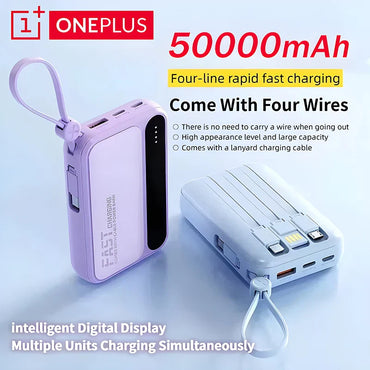 4-in-1 50000mAh Portable Power Bank with Built-in Cables & LED Digital Display — Universal Charger for Smartphones & Tablets