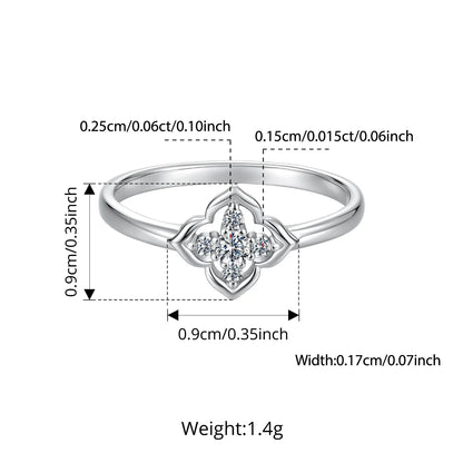 Bamoer Moissanite Four-Leaf Clover Ring Lucky 925 Sterling Silver D