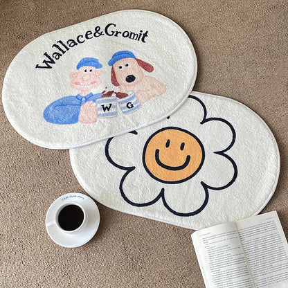 VIKAMA Floral Faux Cashmere Carpet, Living Room Entrance Foyer Door Mat, Bedroom Decoration, Home Bathroom Floor Mat