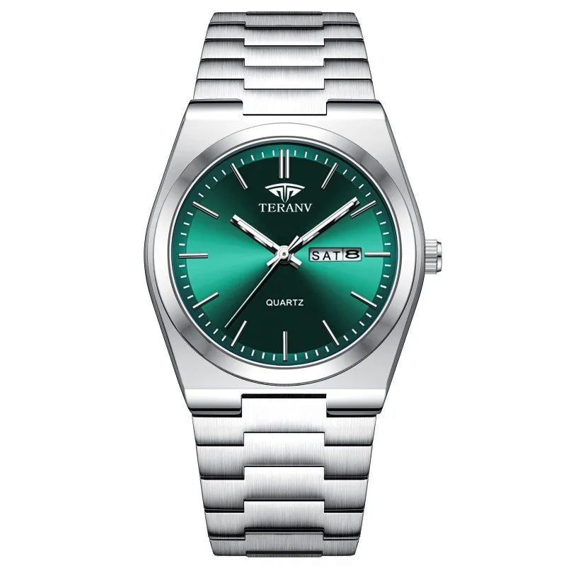 Men's Slim Stainless Steel Quartz Watch with Calendar - 40mm Minimal Dial, 3ATM (30m) Water Resistant