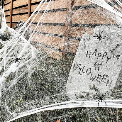 Halloween Spider Web Cobweb Decoration with Two Spider Props