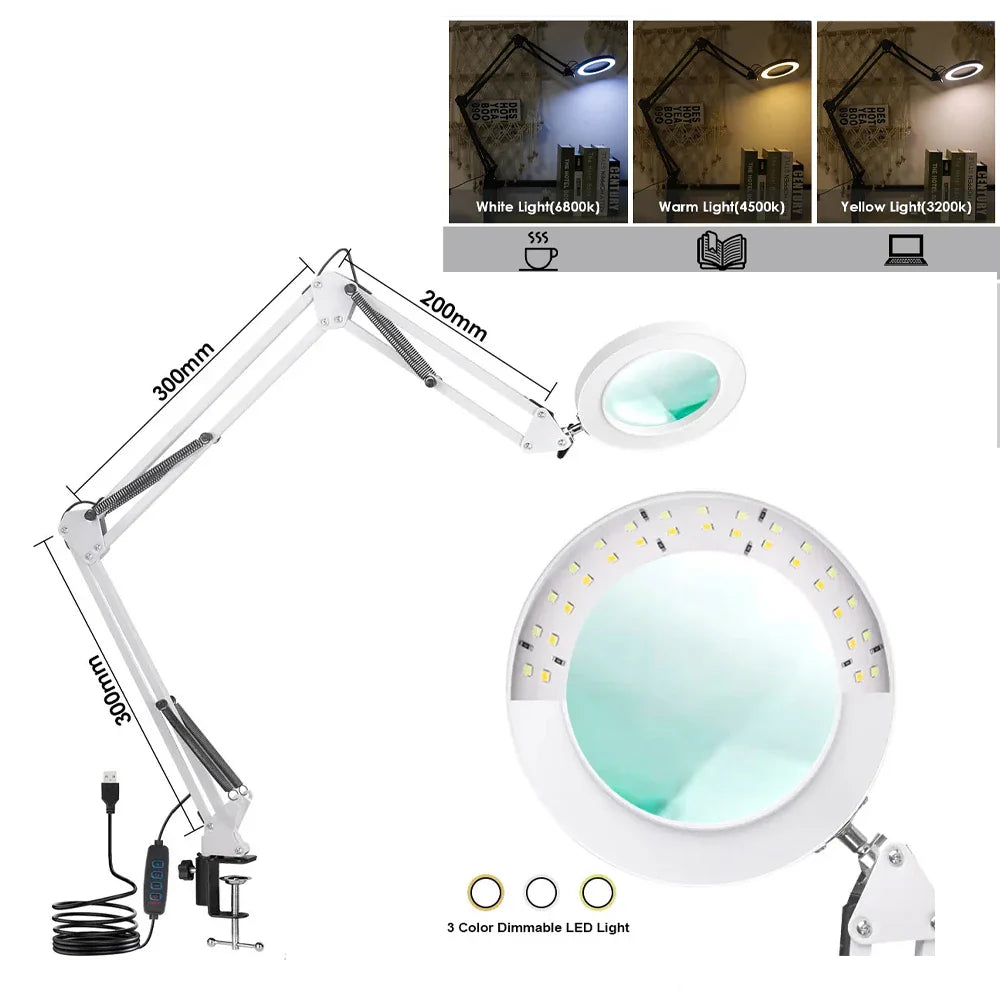 LED Magnifying Lamp 72-LED USB Illuminated Magnifier 8X/10X Adjustable Arm for Soldering, Repair, Crafts & Skincare
