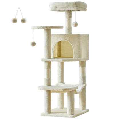 JHK 44" 4-Tier Cat Tree Tower - Condo, Hammock, Sisal Posts, 2 Platforms, 2 Swinging Balls, Anti-Tip, 44lb Rated, Multi-Cat