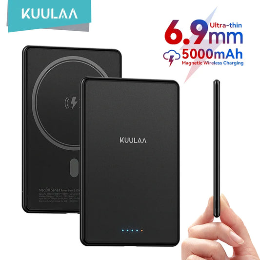 Thin Magnetic 5000mAh Wireless Power Bank 20W Fast Charging MagSafe-Compatible Portable Battery