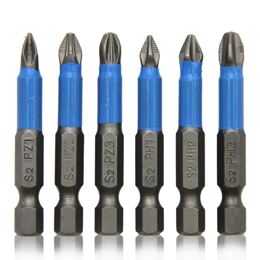 6-Piece 1/4 in (6.35 mm) Hex Shank Anti-Skid Screwdriver Bit Set for Woodworking, PH1 PH2 PH3 PZ1 PZ2 PZ3