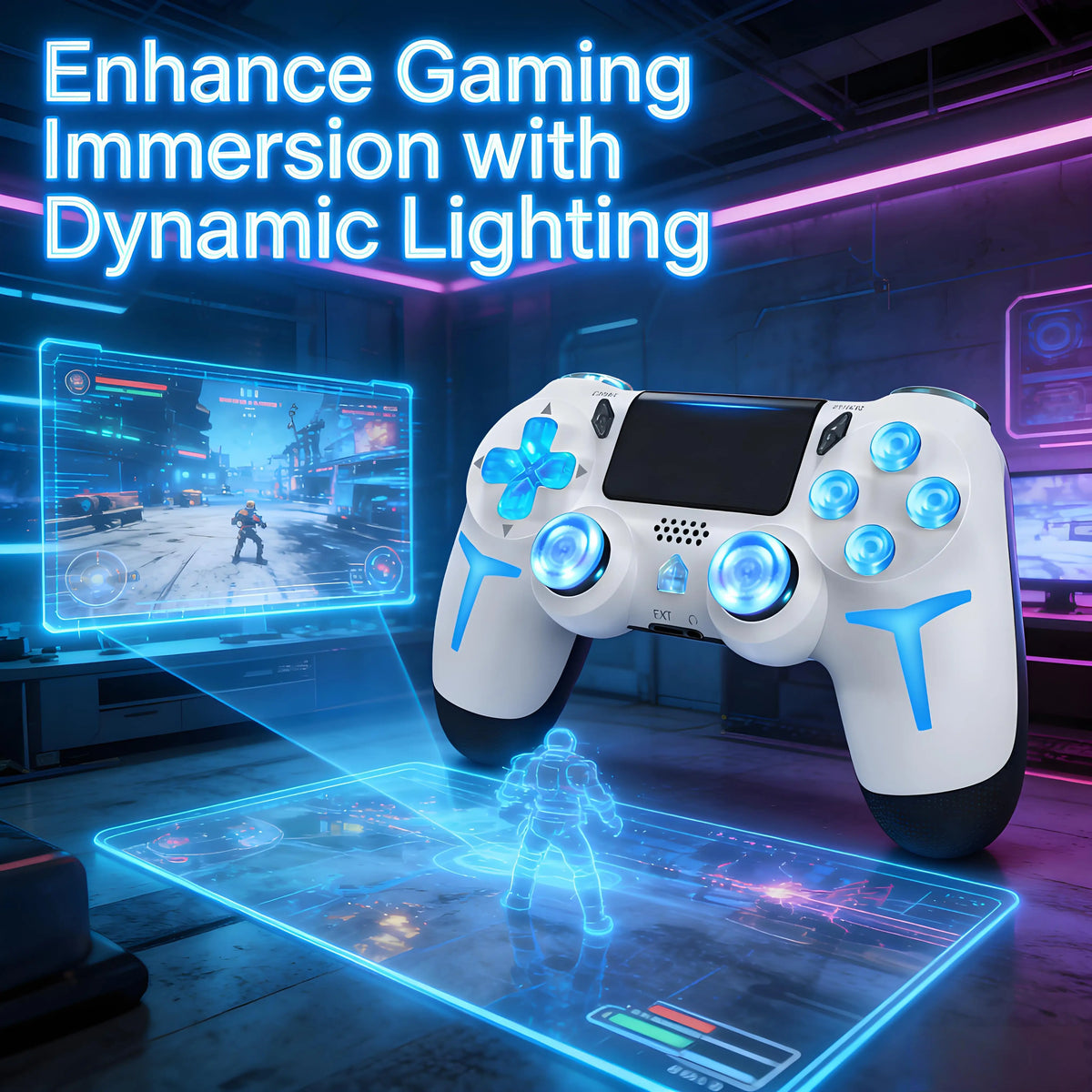 GAMINJA P412 Wireless Game Controller - PS4/PS3/PC, 6-Axis Gyro, Dual Vibration, Non-Linear Triggers, 600mAh, 6-8Hr Battery, Black/White