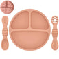 Silicone Baby Sucker Plate & Rice Spoon Set Cute Cartoon Tableware