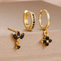 3PCS Zircon Flower Dangle Earrings – Orange & Blue Stainless Steel Set