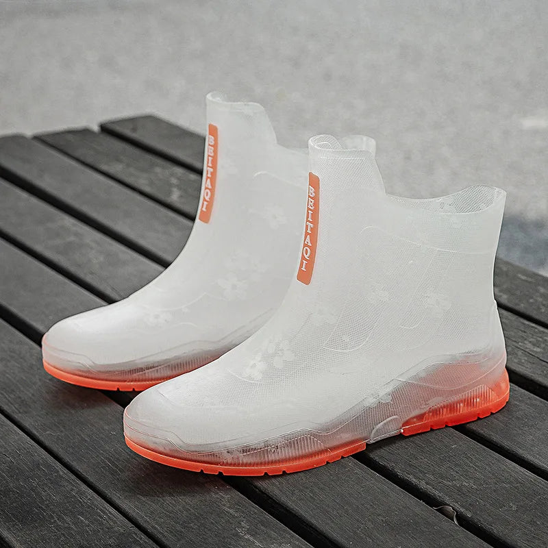 Slip-On PVC Ankle Rain Boots with Rubber Sole - YEAE