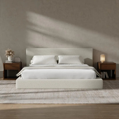 Cloud Upholstered King Platform Bed Frame - 5" CertiPUR-US Foam, Chenille, Cold-Rolled Steel, No Box Spring, Snow White / Onyx Black / Moon Grey / Beige / Cream