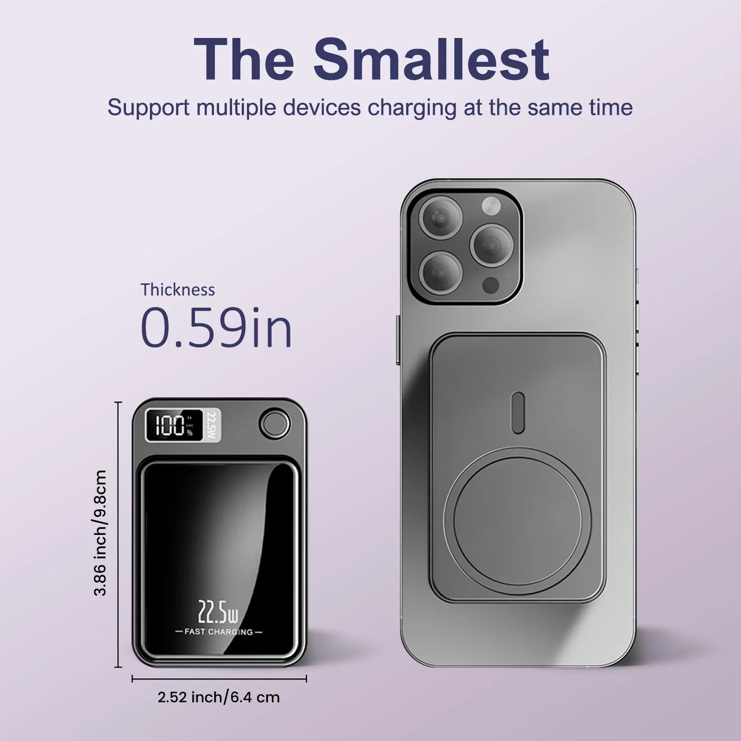 10000mAh Magnetic Wireless Power Bank PD 22.5W Fast Charge Portable Charger with Digital Display & Dual USB
