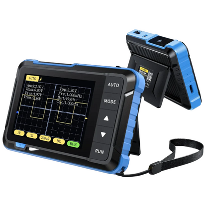 MINI Handheld Oscilloscope with blue and black design on a white background