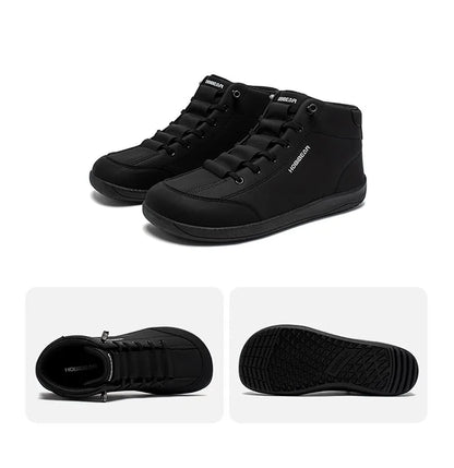 Mid-Top Barefoot Ankle Boots Wide-Toe Zero-Drop Non-Slip Artificial Leather Shoes