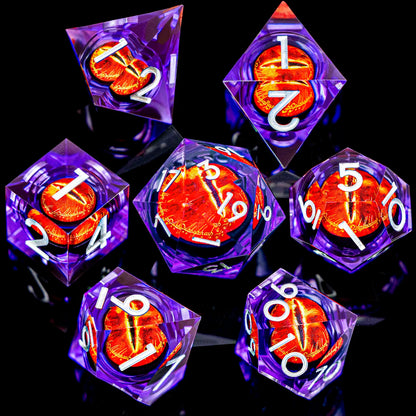 7-Piece Liquid Core Eye of Sauron Resin Dice Set Sharp-Edge D20 for D&D Tabletop RPG