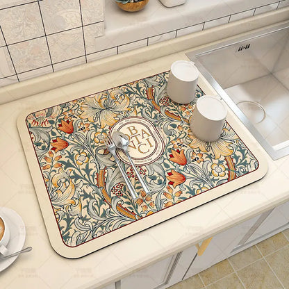Absorbent Diatom Mud Dish Drying Mat – Non-Slip Quick-Dry Kitchen & Bathroom Drain Pad