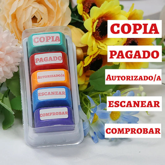 5-Pack Spanish Financial Approval Stamp Set - Office Accounting Stamps Aprobado Pagado Revisado Escaneado Copia