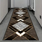 Modern Geometric Diamond Hallway Runner Rug - Black Gold & Gray Pattern Floormat Ideal for Corridor Decor