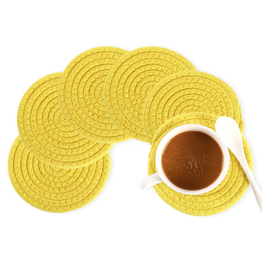 Woven Cotton-Linen Drink Coaster - Heat Resistant, Absorbent Cup Mat for Tabletop Protection