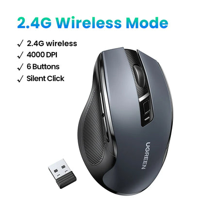 Wireless Bluetooth 5.0 Mouse — Ergonomic Silent 4000 DPI Dual Mode (2.4GHz) 6-Button for Laptop, MacBook, Tablet, PC