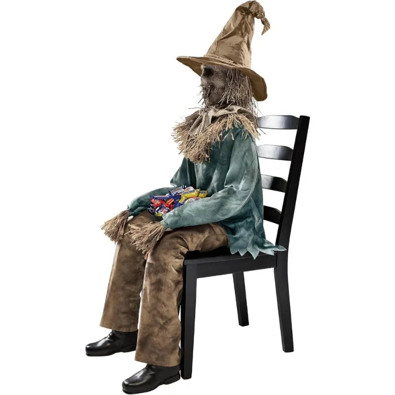 Sitting Scarecrow Animatronic Halloween Prop with Pop-Up Motion