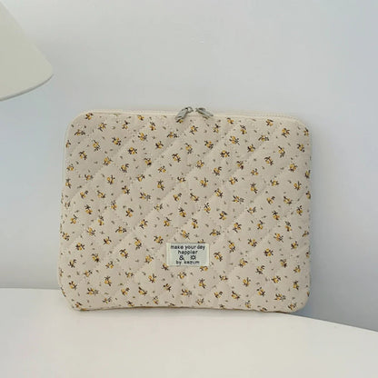 Flower Print Quilted Laptop Sleeve — 11–15 Inch, Padded