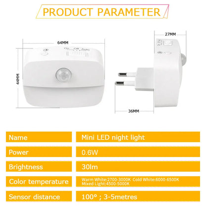 LED Motion Sensor Night Light EU Plug 220V – Plug-In Wall Lamp for Hallway, Stair, Kitchen & Bedroom