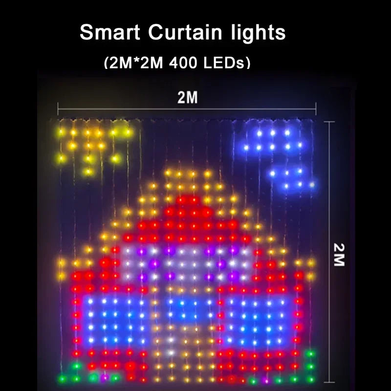 LED Smart Curtain Lights 400-LED RGB Fairy Curtain – App & Music Sync, Remote, IP65 Waterproof (3m×3m / 9.8×9.8ft • 2m×2m / 6.6×6.6ft • 1m×1m / 3.3×3.3ft)
