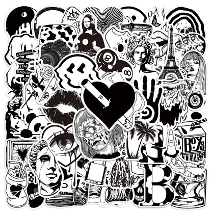 10/30/50pcs Cool Black and White Art Styling Graffiti Stickers Laptop Skateboard Motorcycle Phone Luggage Decoration Sticker Toy
