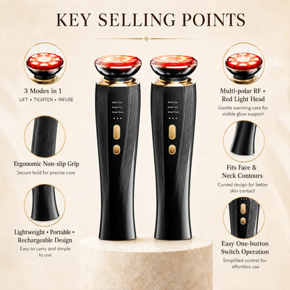 3-Mode LED Red Light Therapy Facial Massager Wand – Handheld Face & Neck Skincare Device for Home Spa