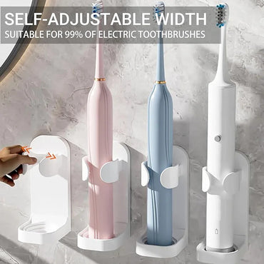 No-Drill Wall-Mounted Adhesive Toothbrush Holder – Space-Saving Toothbrush Organizer with Drain, Fits Electric Toothbrushes