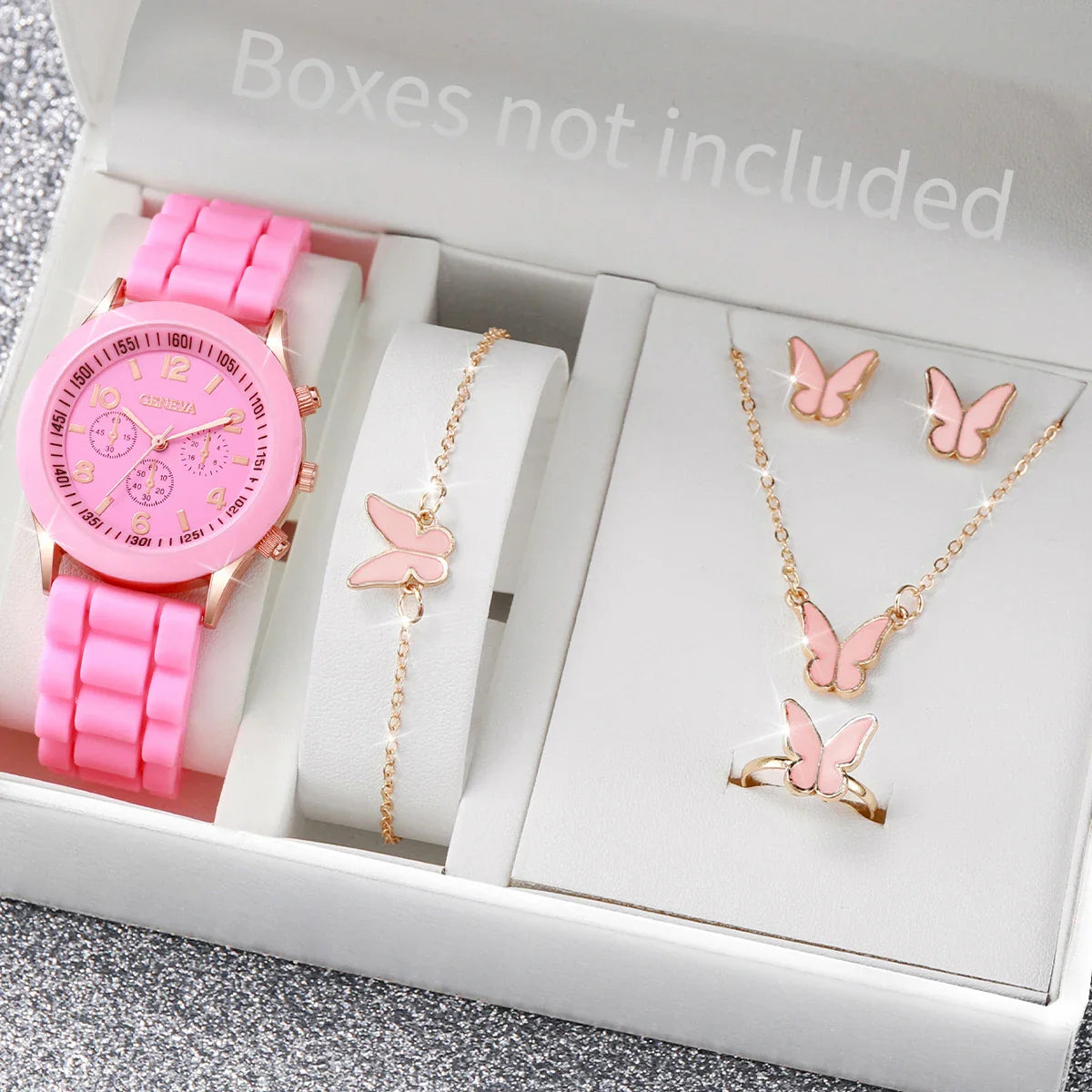 5/6-Piece Women's Quartz Watch & Jewelry Gift Set - Silicone Band, 38mm (1.50 in)