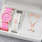 5/6-Piece Women's Quartz Watch & Jewelry Gift Set - Silicone Band, 38mm (1.50 in)