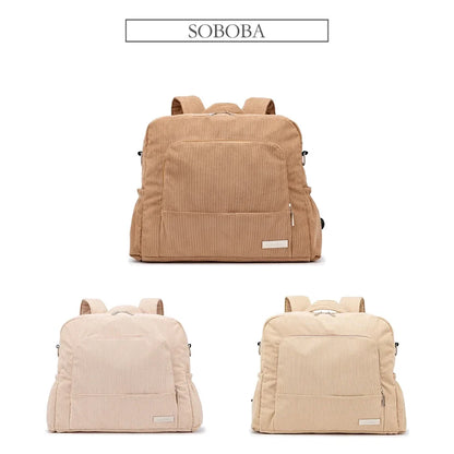 Large Corduroy Diaper Backpack for Mom – Spacious Baby Changing Bag with Multiple Pockets