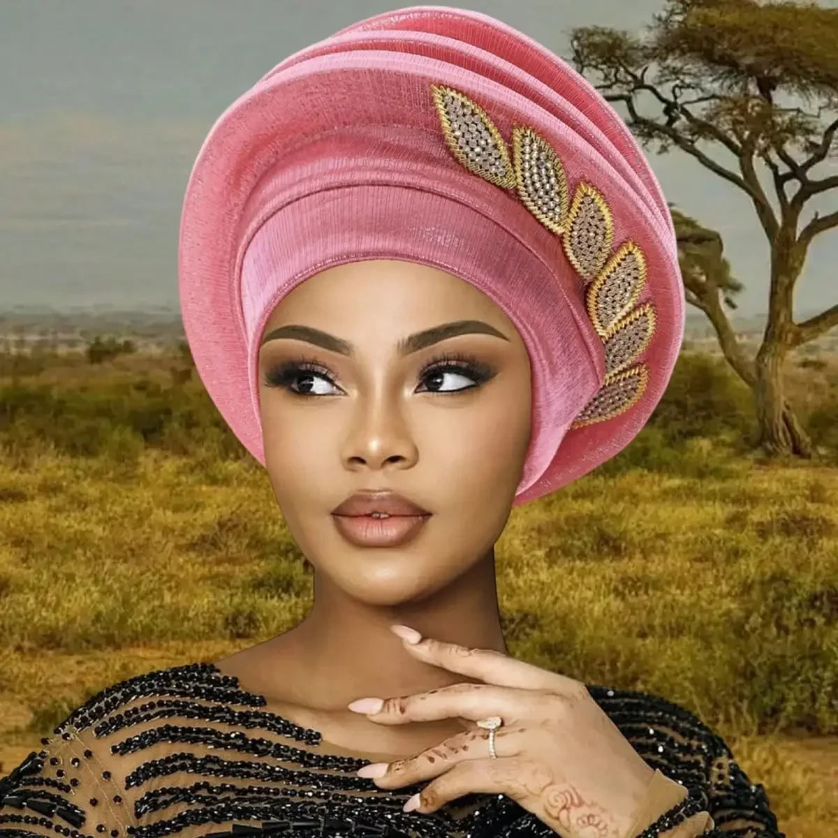 African Elegant Pleated Leaf Turban Hat - Chiffon Head Wrap, 5 Colors, All Seasons, Women & Unisex