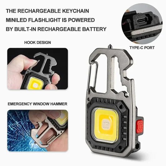 Portable Mini Rechargeable COB Keychain Light with Screwdriver LED EDC Camping Emergency Flashlight