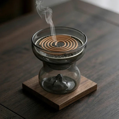 Glass Incense Burner Mountain Incense Holder for Coil Incense and Cone Incense with Glass Ash Catcher for Meditation Yoga Spa