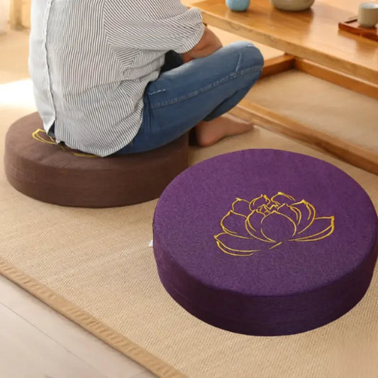 Round Linen Meditation Cushion 40 x 6 cm (16 x 2.4 in) - Firm Lotus Texture Floor Seat Pillow, Removable Washable Cover, Tatami Backrest