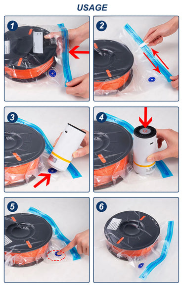 3D Printer Filament Vacuum Storage Bags for 0.5–1kg PLA ABS TPU PETG, 30 x 34 cm (11.8 x 13.4 in) Moisture-Proof