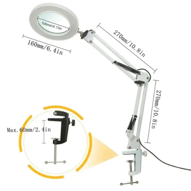 72-LED USB Magnifying Lamp 8X/10X 4.2in (106mm) Glass Lens Dimmable 3-Color LED Magnifier with Adjustable Arm & Clamp for Soldering Repair Crafts Beauty