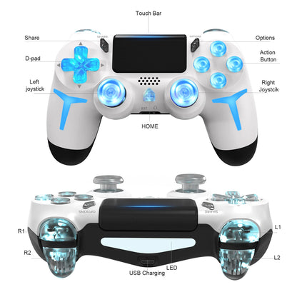 GAMINJA P412 Wireless Game Controller - PS4/PS3/PC, 6-Axis Gyro, Dual Vibration, Non-Linear Triggers, 600mAh, 6-8Hr Battery, Black/White