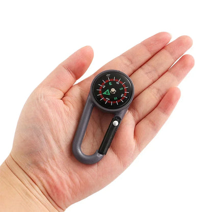 Mini Compass Carabiner Keychain — Camping & Hiking Backpack Buckle Survival Tool