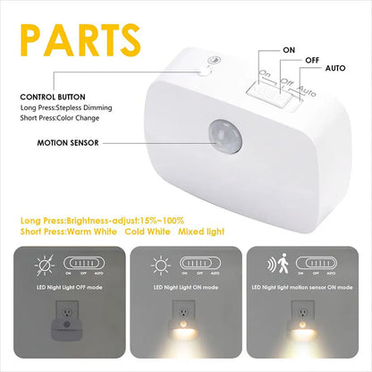 LED Motion Sensor Night Light EU Plug 220V – Plug-In Wall Lamp for Hallway, Stair, Kitchen & Bedroom